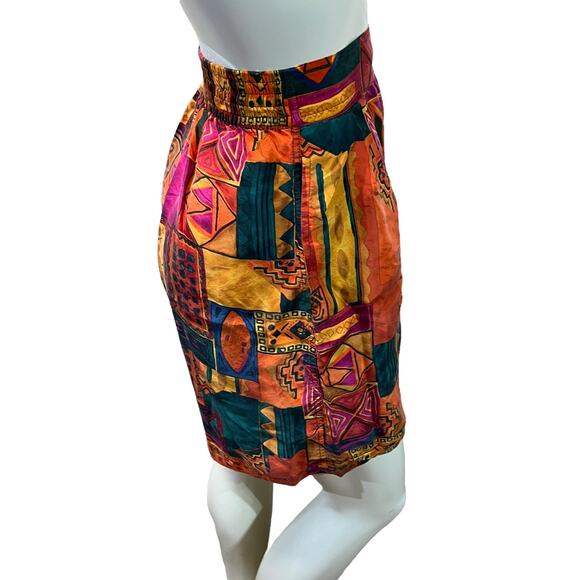 Studio New York 100% Silk High-Waisted Shorts Vintage Abstract Geometric Size S - Picture 3 of 9